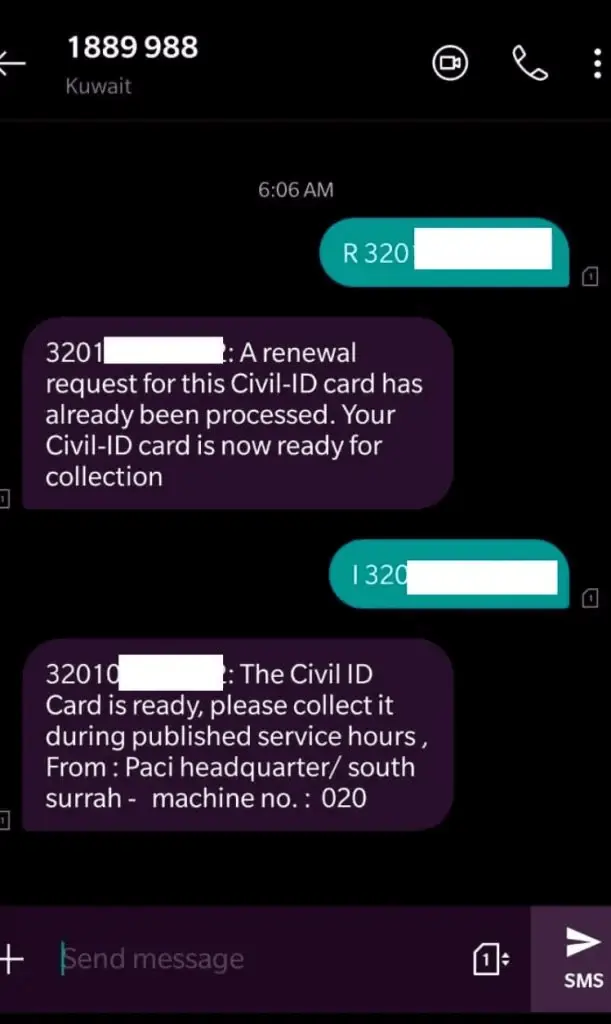 Check Civil ID Status Via SMS